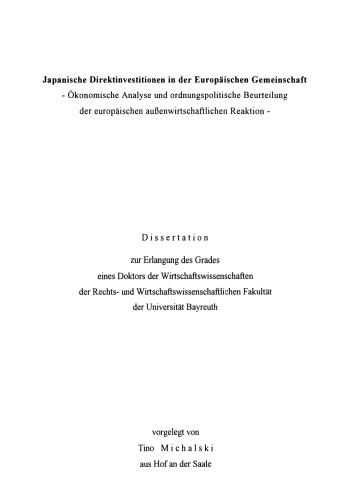 Japanische Direktinvestitionen in der Europäischen Gemeinschaft