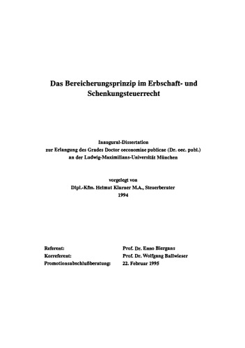Das Bereicherungsprinzip im Erbschaft- und Schenkungsteuerrecht: Ansätze zu einer Reform des Steuerrechts