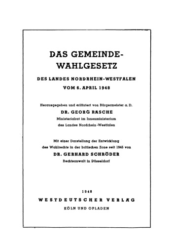 Das Gemeinde-Wahlgesetz des Landes Nordrhein-Westfalen vom 6. April 1948