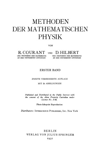 Methoden der Mathematischen Physik: Erster Band