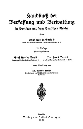Handbuch der Verfassung und Verwaltung in Prenßen und dem Deutschen Reiche