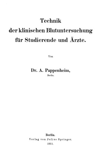 Technik der klinischen Blutuntersuchung für Studierende und Ärzte
