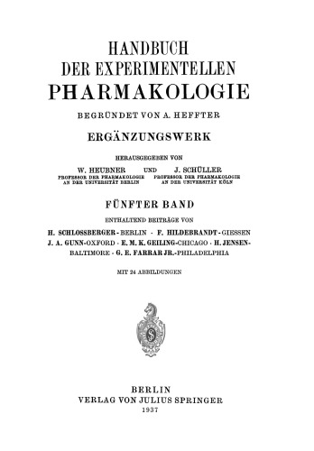 Handbuch der Experimentellen Pharmakologie — Ergänzungswerk: Fünfter Band