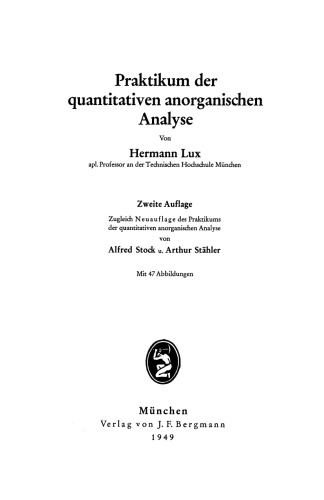 Praktikum der quantitativen anorganischen Analyse