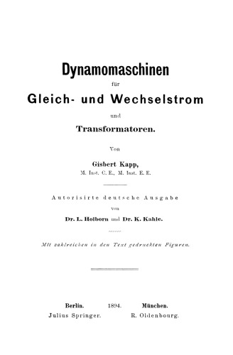 Dynamomaschinen für Gleich- und Wechselstrom und Transformatoren
