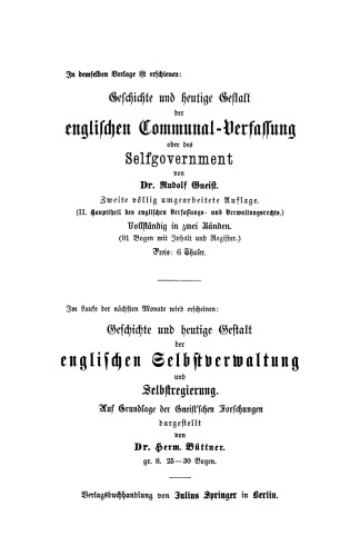 Kritik der Parteien in Deutschland vom Standpunkte des Gneist’schen Englischen Verfassungs- und Verwaltungsrechts