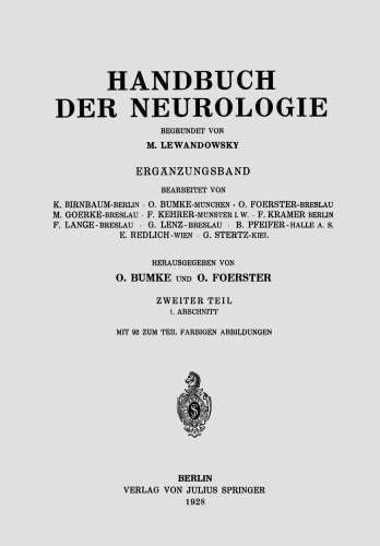 Handbuch der Neurologie: Ergänzungsband Zweiter Teil 1. Abschnitt