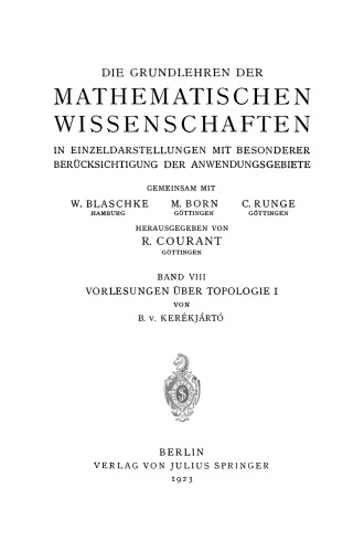 Vorlesungen über Topologie: I, Flächentopologie