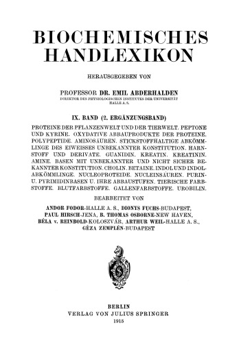 Biochemisches Handlexikon: IX. Band (2. Ergänzungsband)