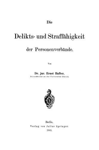 Die Delikts- und Straffähigkeit der Personenverbände
