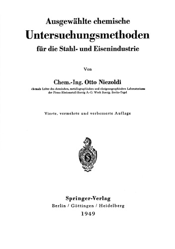 Ausgewählte chemische Untersuchungsmethoden für die Stahl- und Eisenindustrie