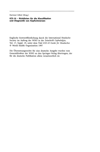 ICD-10 - Richtlinien für die Klassifikation und Diagnostik von Kopfschmerzen