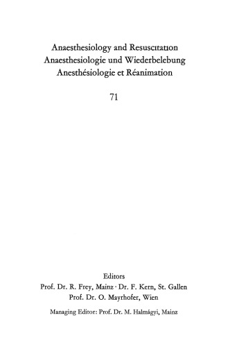 Anaesthesie und Wiederbelebung bei Säuglingen und Kleinkindern: Bericht über das Symposion am 9. Oktober 1971 in Mainz