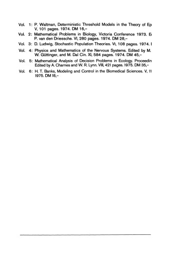 Modeling and Control in the Biomedical Sciences