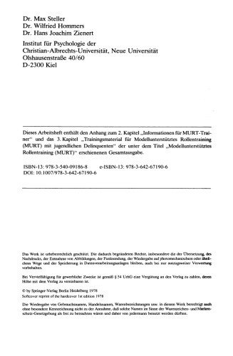 Informationen für MURT-Trainer: Trainingsmaterial für MURT mit jugendlichen Delinquenten