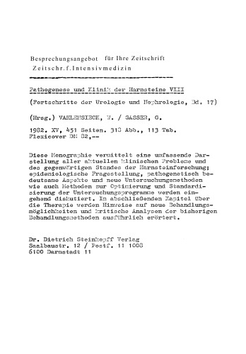 Pathogenese und Klinik der Harnsteine VIII