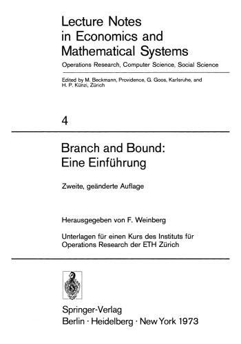 Branch and Bound: Eine Einführung: Unterlagen für einen Kurs des Instituts für Operations Research der ETH Zürich