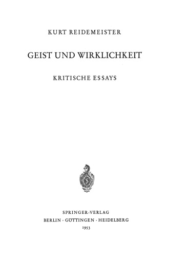 Geist und Wirklichkeit: Kritische Essays
