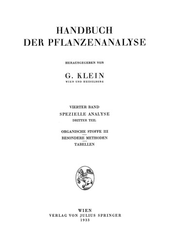 Spezielle Analyse: Dritter Teil Organische Stoffe III Besondere Methoden Tabellen