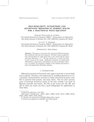 Self-similarity, symmetries and asymptotic behavior in Morrey spaces for a fractional wave equation