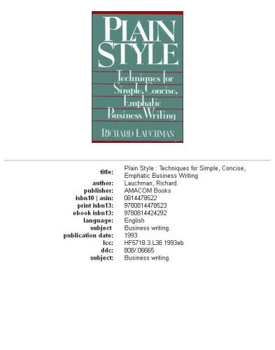Plain Style: Techniques for Simple, Concise, Emphatic Business Writing