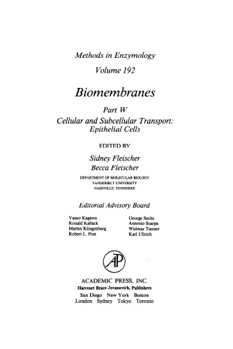 Biomembranes Part W: Cellular and Subcellular Transport: Epithelial Cells