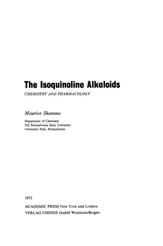 The Isoquinoline Alkaloids: Chemistry and Pharmacology