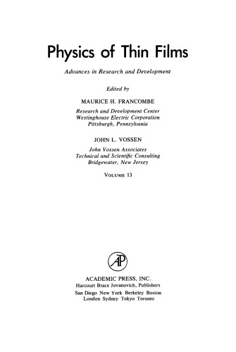 Physics of Thin Films: Advances in Research and Development