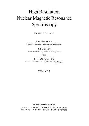 High Resolution Nuclear Magnetic Resonance Spectroscopy. Volume 2
