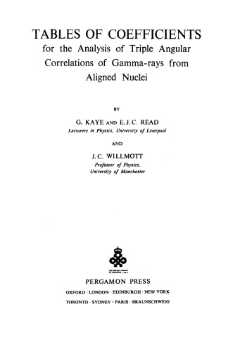 Tables of Coefficients for the Analysis of Triple Angular Correlations of Gamma-Rays from Aligned Nuclei