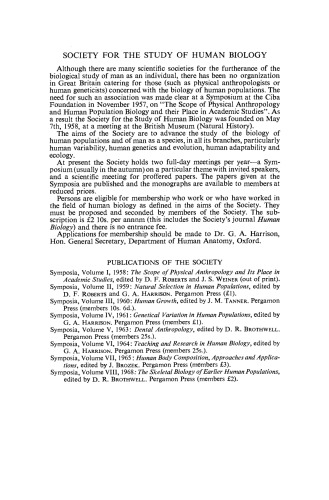 Human Ecology in the Tropics. Symposia of The Society for The Study of Human Biology