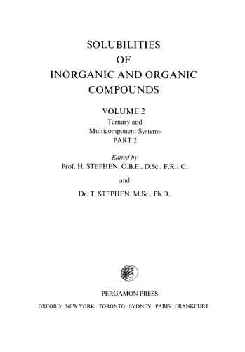 Ternary and Multicomponent Systems. Solubilities of Inorganic and Organic Compounds
