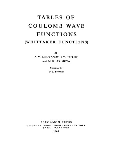 Tables of Coulomb Wave Functions. Whittaker Functions