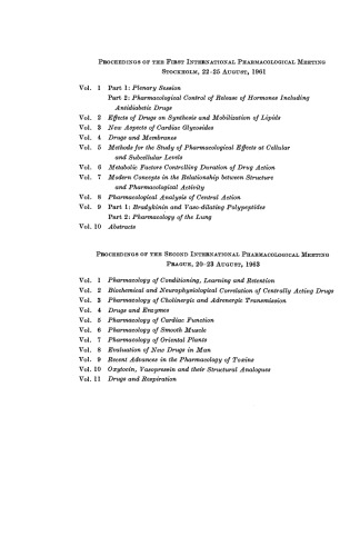 Biochemical and Neurophysiological Correlation of Centrally Acting Drugs. Second International Pharmacological Meeting