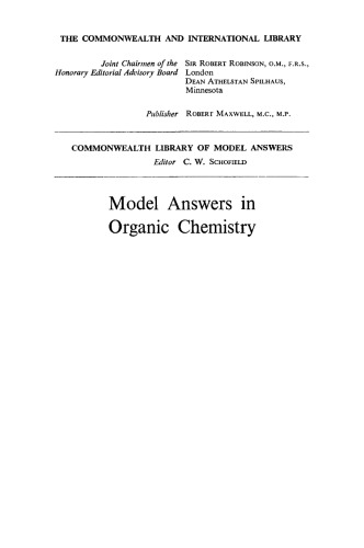 Model Answers in Organic Chemistry. For 'A' Level and Ordinary National Certificate Students