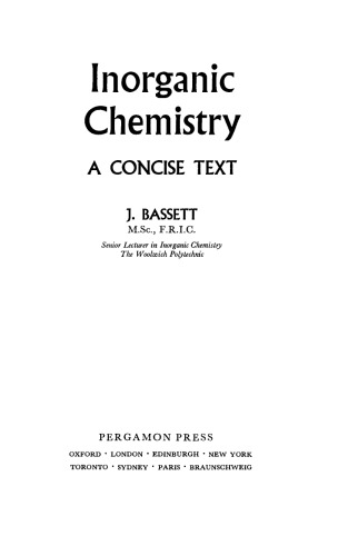 Inorganic Chemistry. A Concise Text