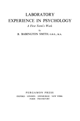 Laboratory Experience in Psychology. A First Term's Work