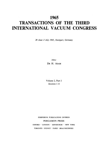 1965 Transactions of the Third International Vacuum Congress. Sessions 1–4