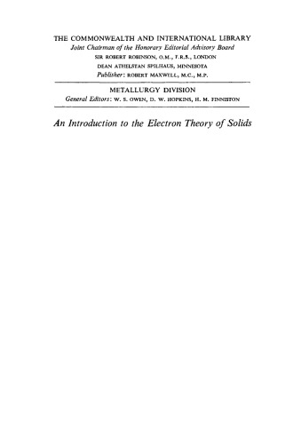 An Introduction to the Electron Theory of Solids. Metallurgy Division