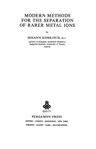 Modern Methods for the Separation of Rarer Metal Ions