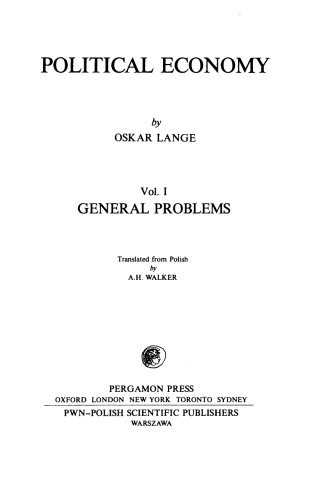 General Problems. Political Economy