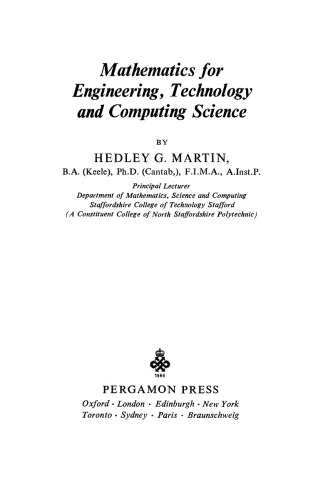Mathematics for Engineering, Technology and Computing Science