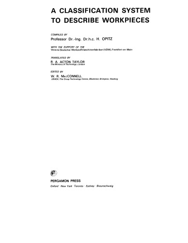A Classification System to Describe Workpieces. Definitions