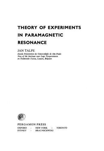 Theory of Experiments in Paramagnetic Resonance