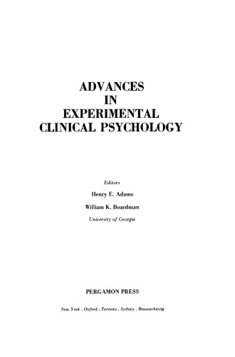 Advances in Experimental Clinical Psychology