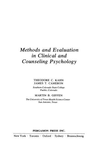 Methods and Evaluation in Clinical and Counseling Psychology