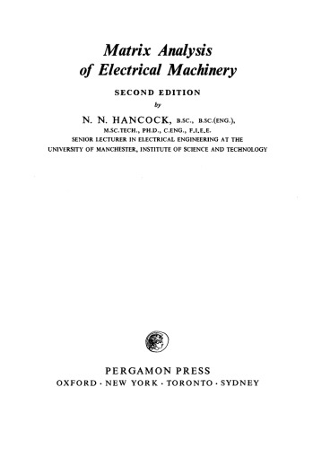 Matrix Analysis of Electrical Machinery