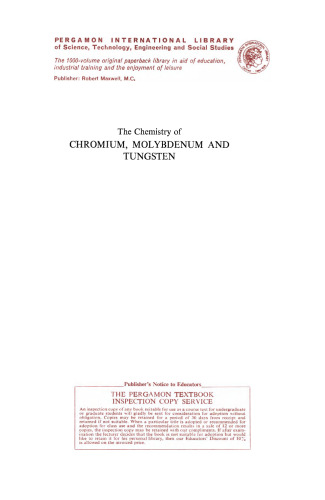 The Chemistry of Chromium, Molybdenum and Tungsten