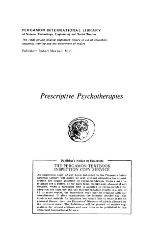 Prescriptive Psychotherapies