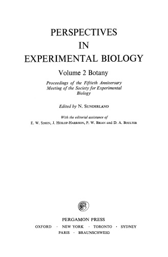 Botany. Proceedings of the Fiftieth Anniversary Meeting of the Society for Experimental Biology